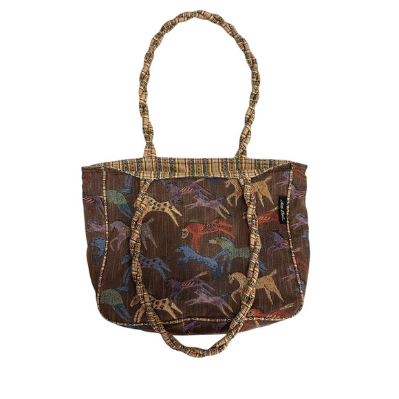 Laurel Burch embroidered canvas cotton iconic galloping horses shoulder bag - Picture 3 of 13